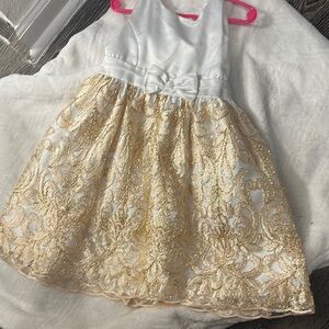 Elegant White and Gold Lace Dress